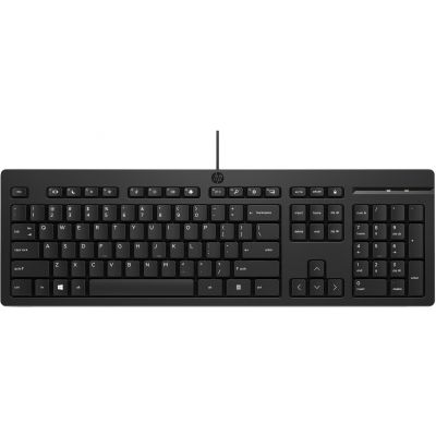 Klaviatuur HP 125 USB-juhtmega, must, täissuuruses - eesti asetus/ESTONIAN, desinfitseeritav